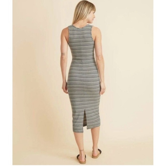 Marine Layer Lexi Rib Daytime Midi Dress in Black & White Stripe Size Sm… - Picture 1 of 16